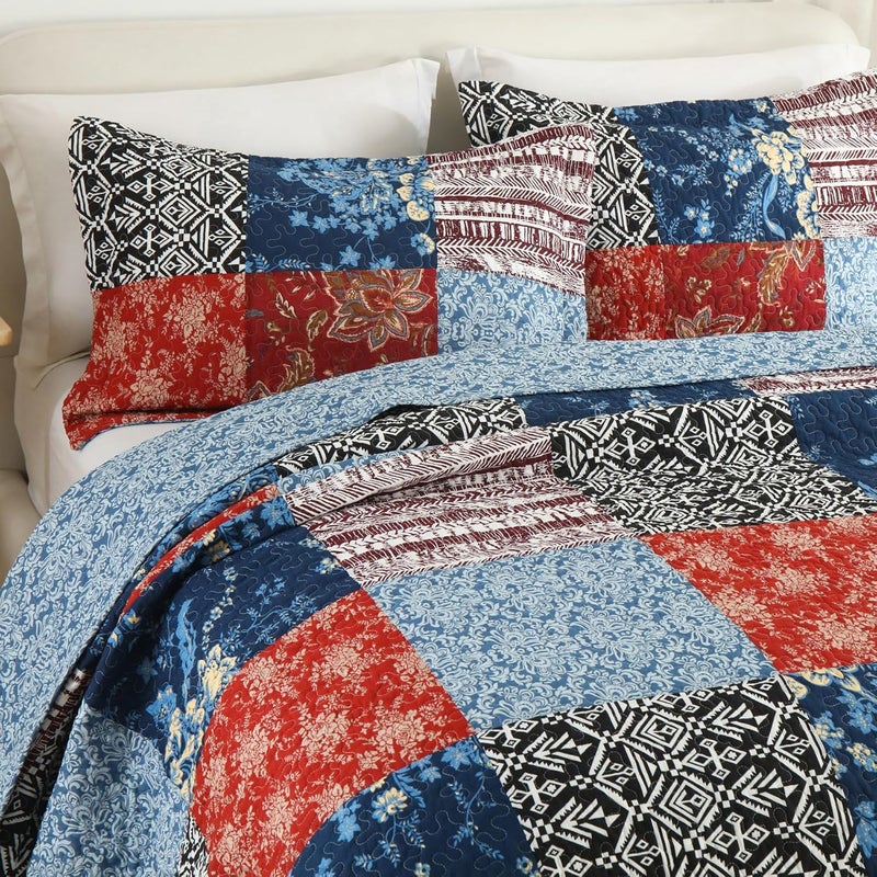 Secgo Twin Comforter Set for Bed - 100% Cotton Quilts Twin Size, Black Bedspreads (68 * 86 Inch) with 2 Pillow Shams, Patchwork Reversible Lightweight Bedding - Image 2